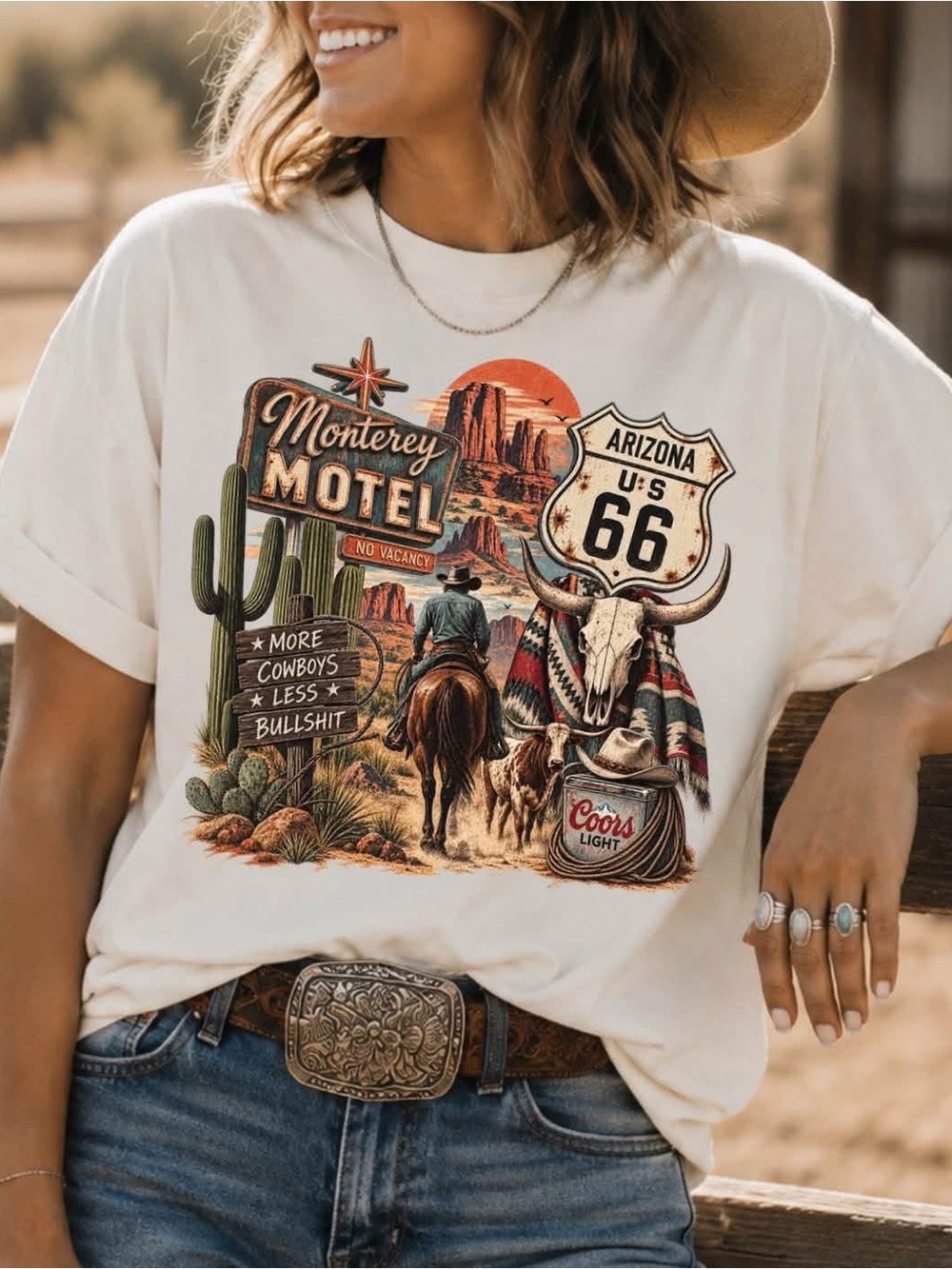 Arizona Route 66 Desert Graphic Tshirt Cream Small-3X
